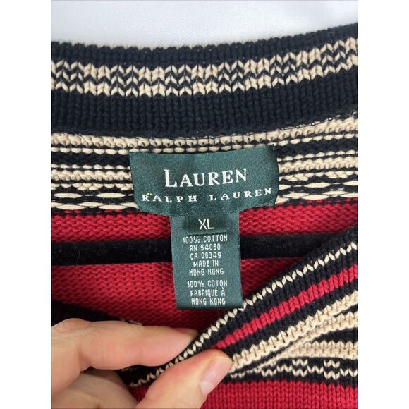 Lauren Ralph Lauren Cotton Striped Knit Red and Black Sweater Womens Size XL - Picture 2 of 8